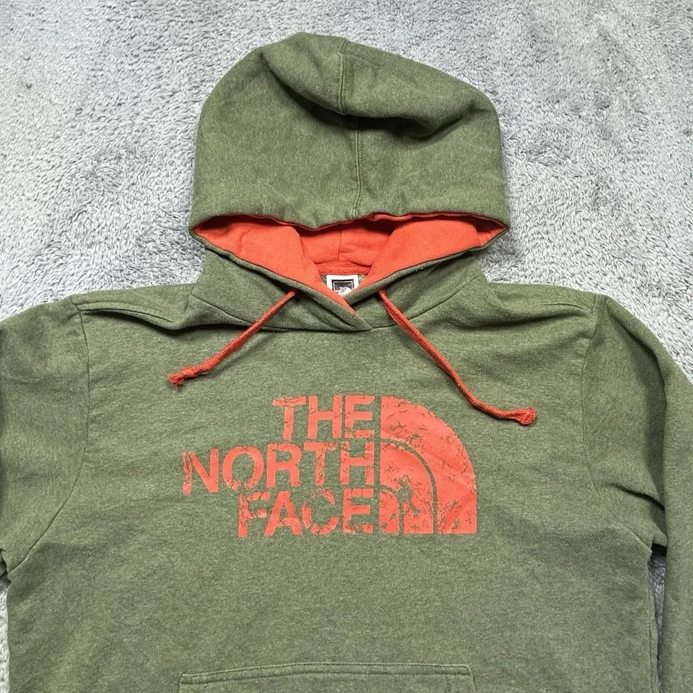 The North Face Hoodie Men's M Army Green w/ Orange Half Moon Logo Outdoor Hood